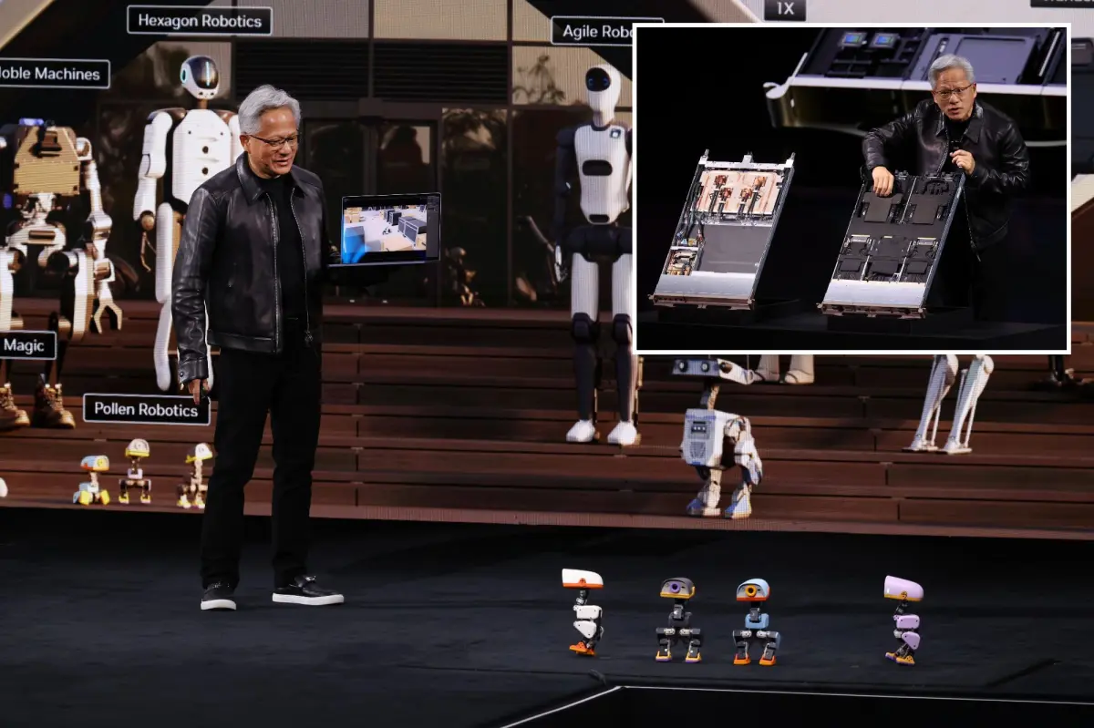 Nvidia's Jensen Huang takes the stage with robot ducks to celebrate Europe's AI opportunities.