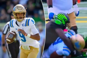 Oregon player hits UCLA quarterback Nico Iamaleava with a late and unfair blow