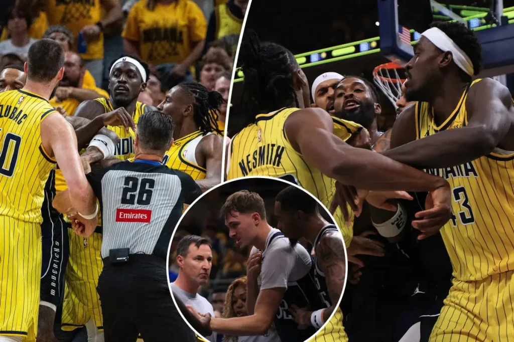 Pacers and Mavericks engage in intense altercation after Cooper Flagg suffers shoulder injury from a flagrant foul