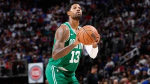 Paul George of the Boston Celtics fined for flopping after a strong 38-point debut leads to a disappointing finish.