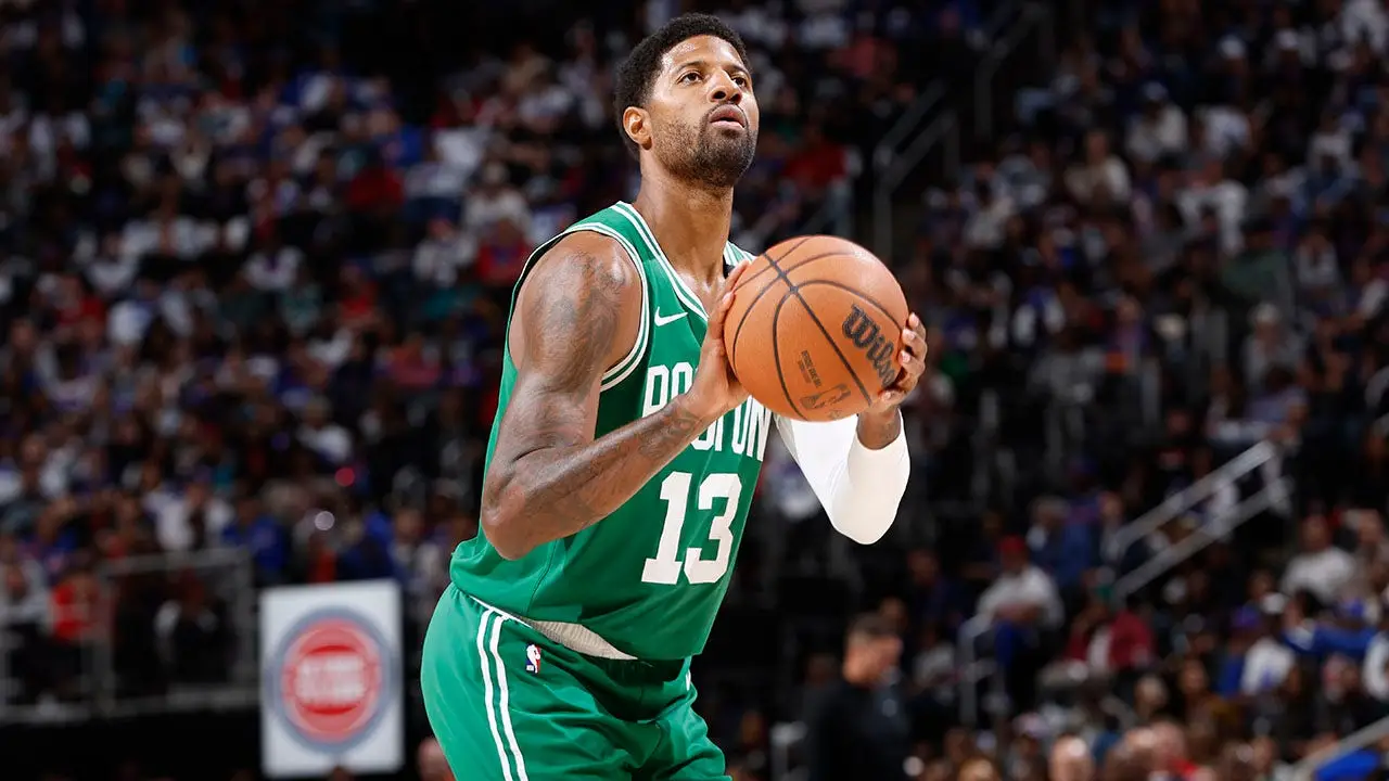 Paul George of the Boston Celtics fined for flopping after a strong 38-point debut leads to a disappointing finish.
