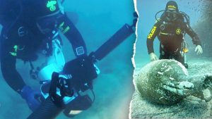 Police divers discover ancient Roman artifacts in the seabed of Sardinia.