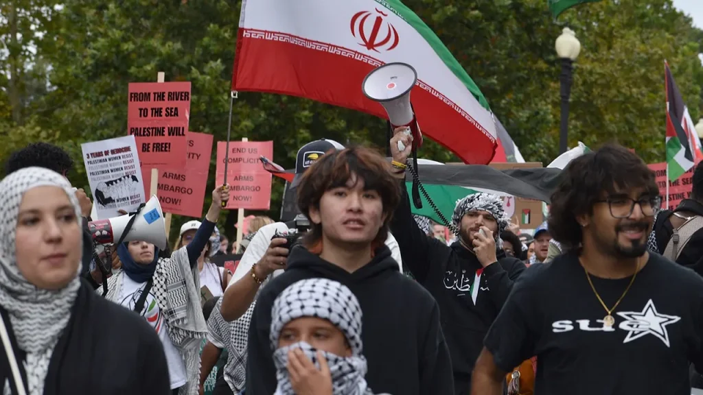 Pro-Palestinian activists oppose the two-state solution during demonstrations