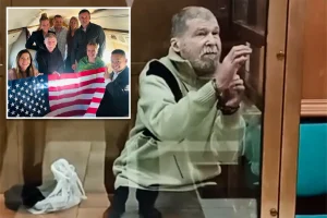 Released American Stephen Hubbard was unaware of his freedom until he spotted the US flag.