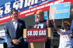 Steve Hilton fills up on $3 gas during his &lsquo;Califordable&rsquo; tour and questions his absent gubernatorial rival: &lsquo;Where&rsquo;s Becerra?&rsquo;