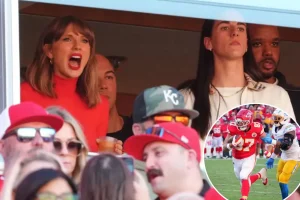 Taylor Swift supports her husband Travis Kelce alongside Caitlin Clark at the Chiefs-Chargers game.