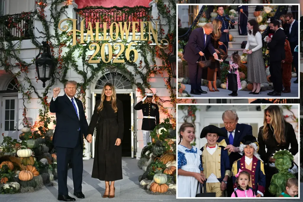 Trump and Melania delight trick-or-treaters with an Air Force One flyover during the Halloween event at the White House