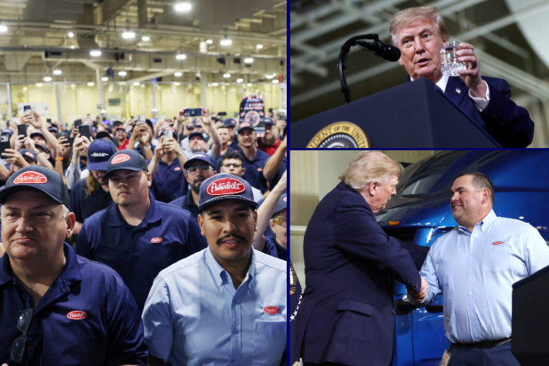 Trump speaks at Peterbilt Motors factory in Denton, Texas