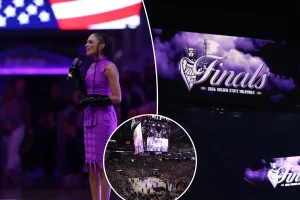 Valkryies and Dream walked out of the locker room during the national anthem before the first game of the WNBA Finals.