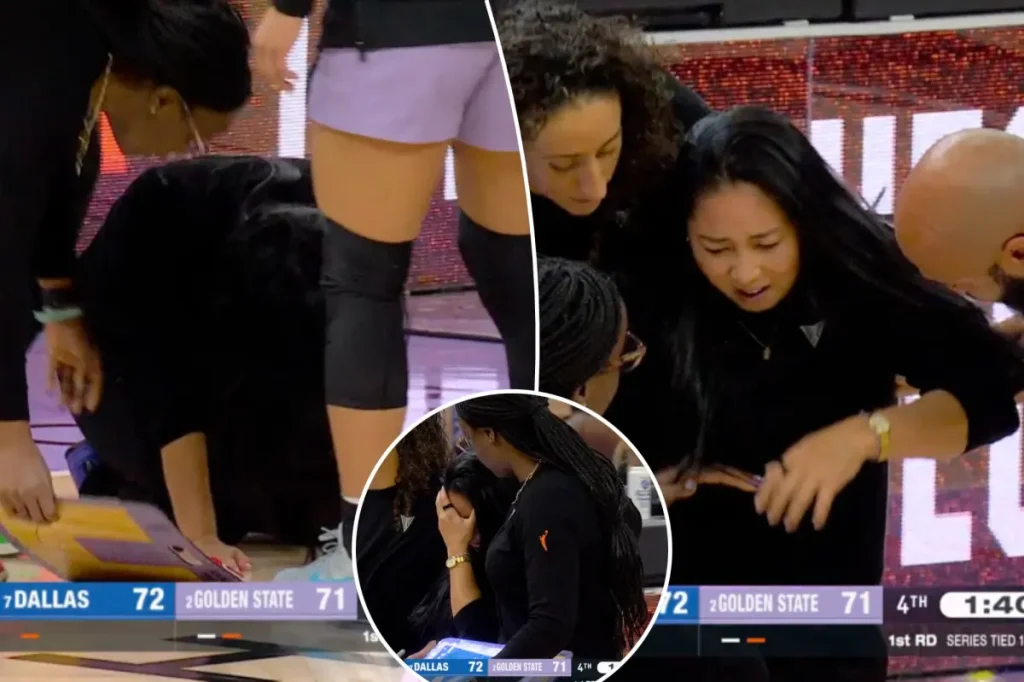 Valkyries coach Natalie Nakase faints on the court during surprising WNBA playoffs incident