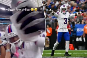 Video captures Bills player Damar Hamlin receiving a beer from a Raiders fan